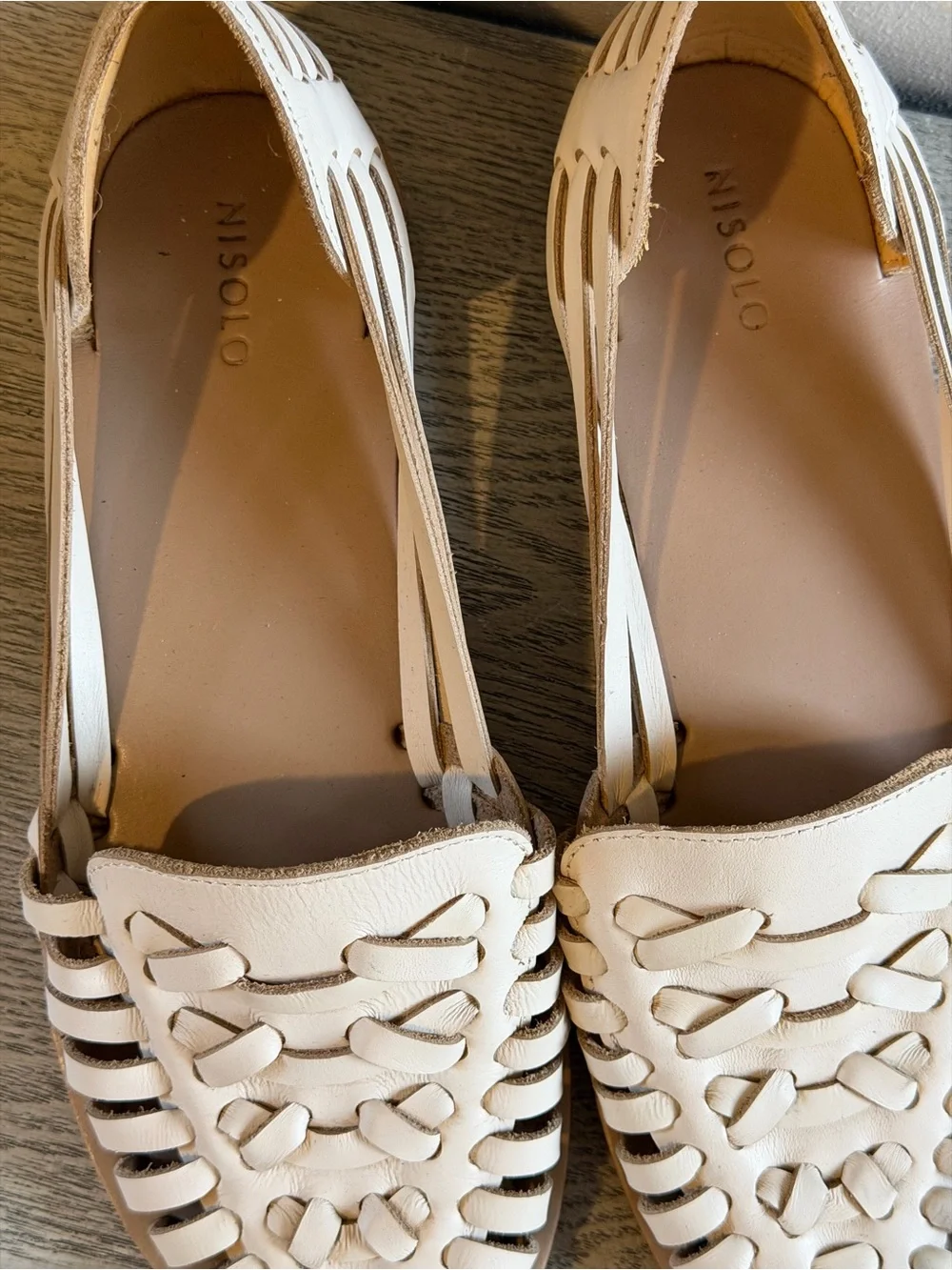 Nisolo Cream Leather Woven Huarache Loafers